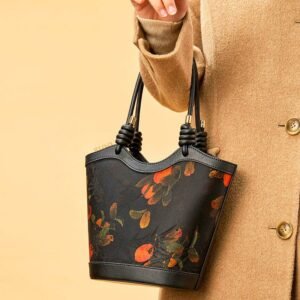 1_Sinocultural_Xiangyunsha_Silk_Leather_Printed_Persimmon_Shoulder_Bag_YS120763