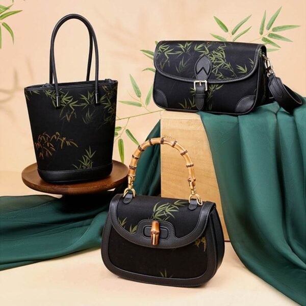 2_祥雲舎_シルク_バンブープリント_クロスボディ_バケットバッグ_P110608 2_Xiangyunsha_Silk_Bamboo_Print_Crossbody_Bucket_Bag_P110608