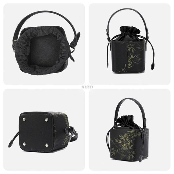2_Xiangyunsha_Silk_Black_Bamboo_Print_Mini_Cube_Bucket_Bag_LD170613 2_Xiangyunsha_Silk_Black_Bamboo_Print_Mini_Cube_Bucket_Bag_LD170613