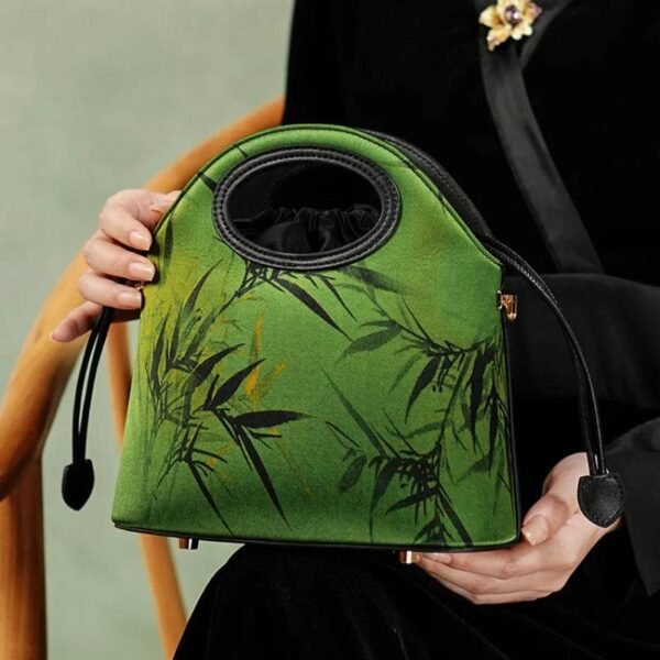 3_祥雲舎_絹_竹_緑_巾着袋_YS120670 3_Xiangyunsha_Silk_Bamboo_Green_Drawstring_Bucket_Bag_YS120670