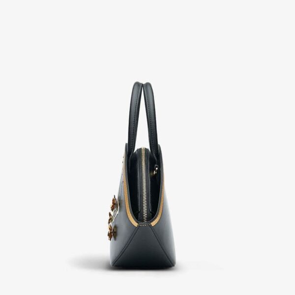 刺繍_レザー_ブラック_バスケット_ハンドバッグ_3D_ピーチ_ブロッサム_-_中文2470412 Embroidery_Leather_Black_Basket_Handbag_3D_Peach_Blossom_-_SinoCultural-2470412