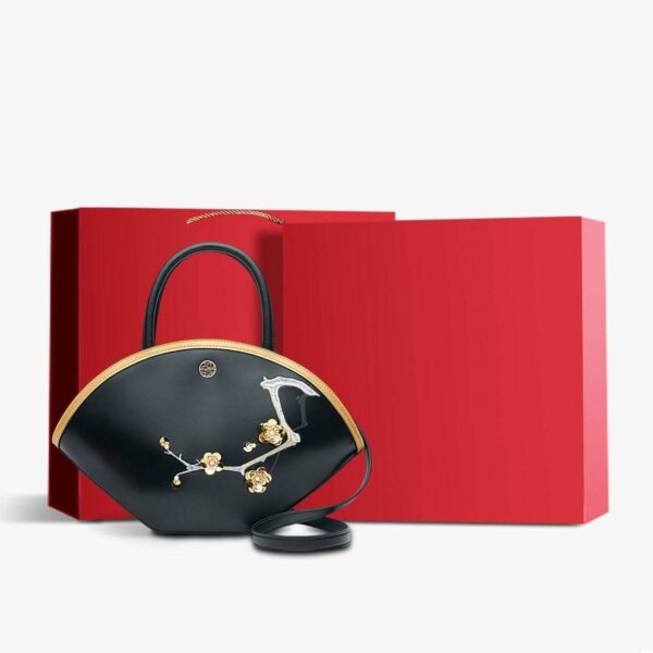 刺繍_レザー_ブラック_バスケット_ハンドバッグ_3D_ピーチ_ブロッサム_-_中文2470431 Embroidery_Leather_Black_Basket_Handbag_3D_Peach_Blossom_-_SinoCultural-2470431