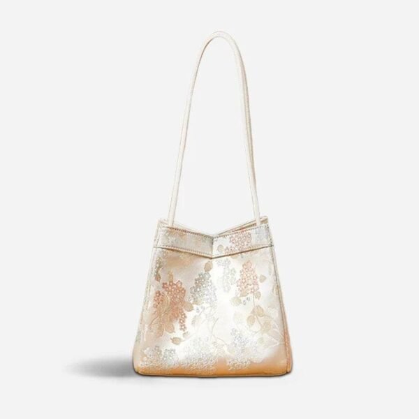 ジャカードブロケードベージュバケットハンドバッグ花柄新作中国風P17062004_1 JacquardBrocadeBeigeBucketHandbagFloralNewChineseStyleP17062004_1