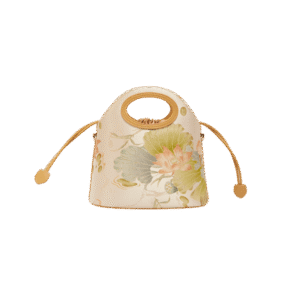 Printed Jacquard Lotus Khaki Drawstring Bucket Bag