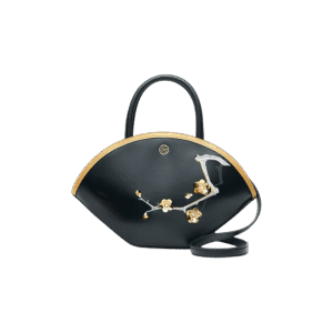 Embroidery Leather Black Basket Handbag 3D Peach Blossom