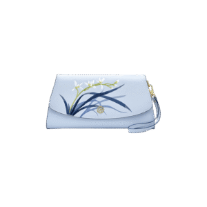 Embroidery Leather Clutch Bag Blue Orchid Elegant Handbag