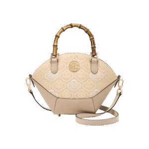 Embroidery Leather Tote Bag Bamboo Handle Auspicious Cloud