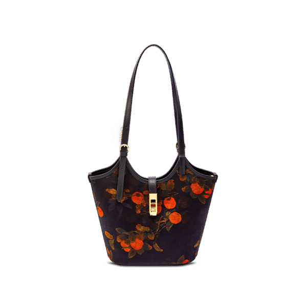 d_中国文化_-_襄雲社_絹_皮_柿_バケツバッグ_YS120762 d_SinoCultural_-_Xiangyunsha_Silk_Leather_Printed_Persimmon_Bucket_Bag_YS120762