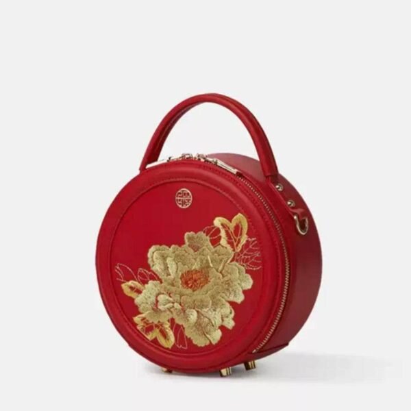 刺繍_レザー_ラウンドハンドバッグ_ハイ_ラグジュアリー_ロイヤル_ゴールド_牡丹_P110171 f_Embroidery_Leather_Round_Handbag_High_Luxury_Royal_Gold_Peony_P110171