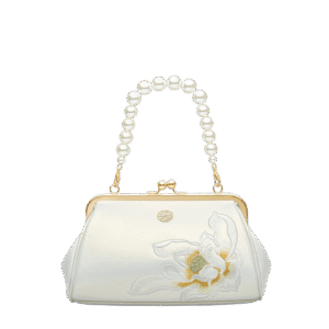 Embroidery Leather Kiss Lock Clutch Bag Lotus Evening Handbag